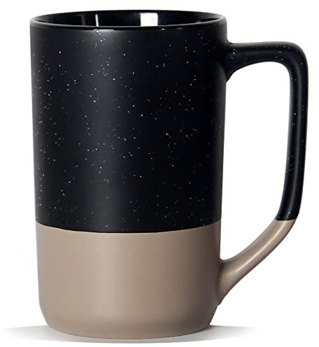 SHOWFULL 500ML große Kaffeetasse, Zweifarbkombination große keramische Teetasse mit großem Henkel mit weiß gesprenkelt für Männer Frauen Restaurant Home Office heiße Getränke, schwarz