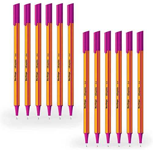 Berlingo Fineliner Set, 12 Stück, 0.4mm, dreieckige Form, Farbige Stifte, metal Spitze, Schreiben, für das Büro, das Home Office oder die Schule und Uni, Serie Rapido (Lila)