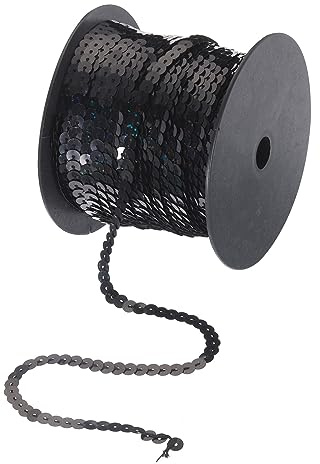 QUARKZMAN 100 Yardas Plana Lentejuelas Tira 6mm Lentejuelas Tela Paillette Lentejuelas Adorno para Manualidades Bricolaje Lentejuelas Flecos Costura Ostentoso Negro