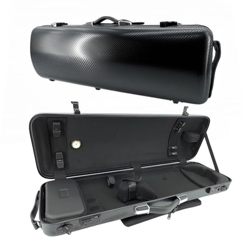 WUQIMUSC Violin case 4/4 Full size High strength Carbon fiber hard shell Durable handles Internal storage with Backpack straps Music Sheet bag (Black,Combination lock)