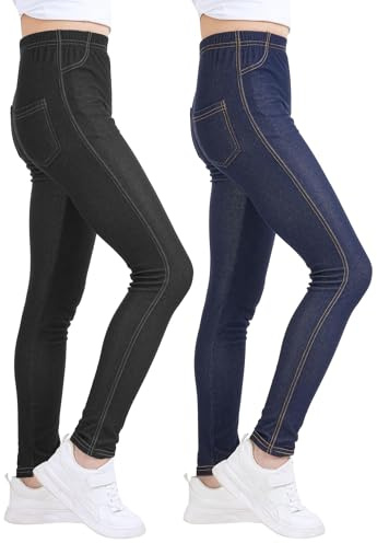 KEREDA Leggings Ragazze Pantaloni Bambini Pantaloni Jeans Look Jeggings 2-Pack