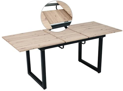 DRIXNO Esstisch Küchentisch Ausziehbar 140/180x80cm, Industriestil Esszimmertisch Tisch Küche Dining Table Kitchen, Kaffee-Freizeittisch, moderner einfacher Esstisch aus Eisen, Eicheoptik