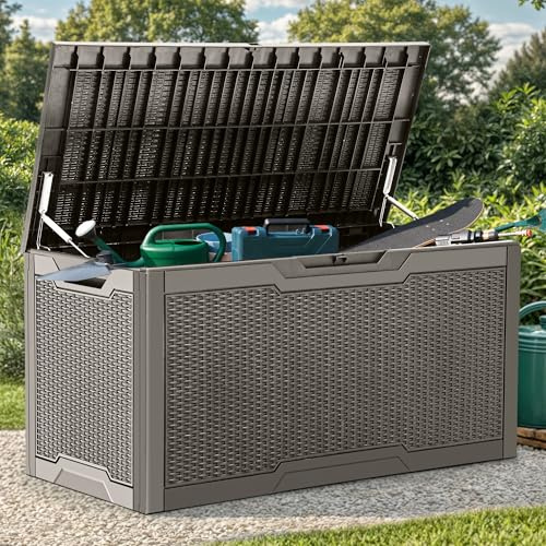 YITAHOME 100 Gallon Large Deck Box, Outdoor Resin Storage Boxes for Patio Furniture, Outdoor Cushions, Garden Tools, Water Resistant and Lockable