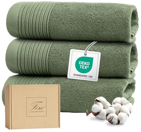 Ferò Set Luxus 3 Teilig Gästehandtücher aus 100% Baumwolle Premium Low Twist, 550 g/m², Ultra Weich und Saugfähig, Oeko-TEX, Italienisches Design, Handtuch, 3 Gästehandtücher 30x50 cm, Grün