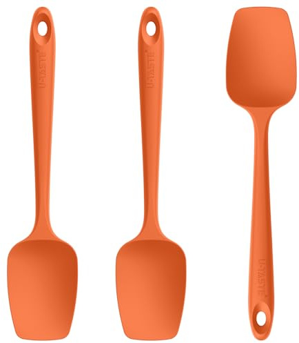 U-Taste Silicone Spoon Spatula Set of 3: 250 ℃ Heat-Resistant Food Grade Flexible Rubber Scraper, Cooking Baking Scraping Mixing Kitchen Utensils for Non Stick Pan/Wok (Orange)