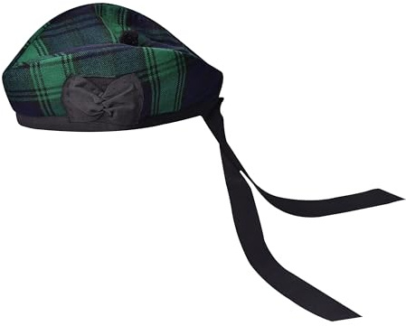 H HIGHLAND REDSTONE Glengarry Cap-Traditional Scottish Hat, Acrylic Wool Tartan Glengarry hat, Kilts/Bagpipes Accessories (UK, Alpha, One Size, Black-Watch)