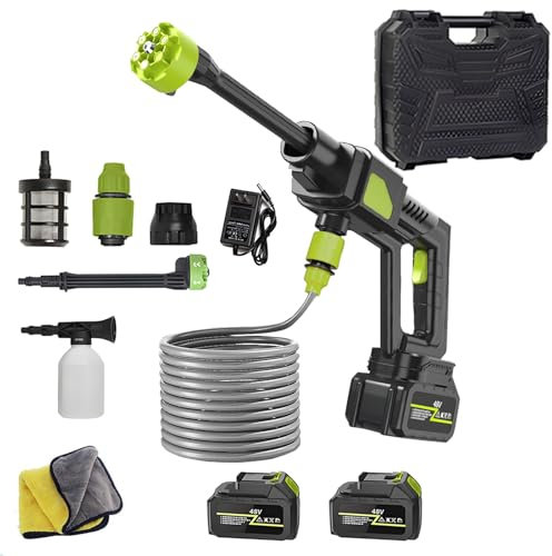 Cordless Pressure Washer, 48V Portable Pressure Washer High Pressure Washer Gun with 2 Batteries,Adjustable 6-in-1 Nozzle,Handheld Power Washer Kit with 5m Hose,for Car Floor Garden Watering Cleaning