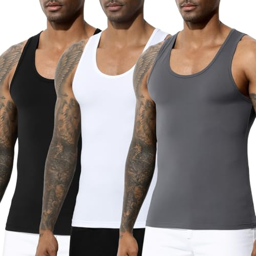 Casey Kevin Mens Vests Athletic Tank Tops Activewear Sleeveless Tops 3 Pack Workout Muscle Vest Training Summer Gym Vests Slim Fit Running Clothing Multipack