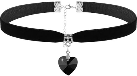 Yolev Choker Kette Damen Samt Herz Halskette Schwarz Gothic Choker Halsband Vintage Trachtenkette Herzkönigin Kostüm Damen für 80er 90er Party Valentinstag Halloween Cosplay (Schwarz)