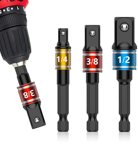 Impact Grade Socket Adapter Set, Extension Bit 1/4, 3/8, 1/2 Wrenches Drill Bit Hex Adapters High Speed Nut Drill for Cordless Drills Screwdrivers DIY Tools for Men Mechanics Handymen Gift Ideas