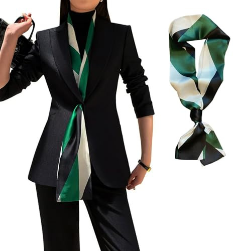 COtheSumay Mulberry Silk Ribbon Scarf for Hair Beach Head Wraps for Women Handbag accessories 6X57 Necktie (Slanted stripes Black + Green
