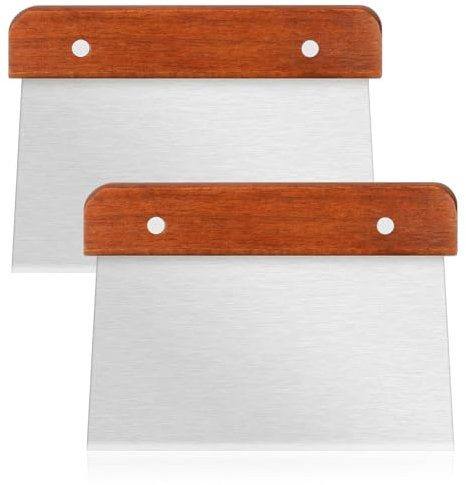 Dewocke 2 Piezas Rasqueta Panadero, Raspador de Masa de Acero Inoxidable con Mango de Madera, Cortador de Masa Versátil, Rascador De Cocina Para Tartas, Tartas, Pizza, Utensilios De Hornear