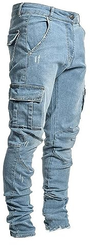 Pantalon Cargo Uomo Slim Vita Elastica Solida Jeans Elasticizzati Classici Multi - Tasche Pantalone Da Trekking Da Lavoro Comodo E Leggero, Blu 1, L
