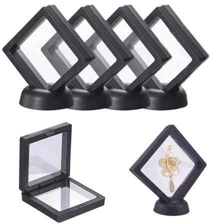 Hyxodjy 5 Stück Schweberahmen, Floating Frame Transparenter Schweberahmen Displayrahmen Mit Basis Schwarzer Münzrahmen 3D Floating Display Ständer für Armband, Schmuck, Halskette, Ohrring, Münzen