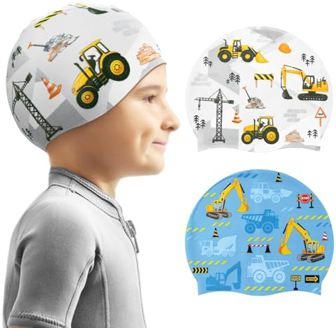 2 Paquetes de Gorros de natación para niños, Gorros de natación de Silicona para niñas, Gorros de baño Impermeables | Gorro de natación elástico para niños de 3 a 8 años