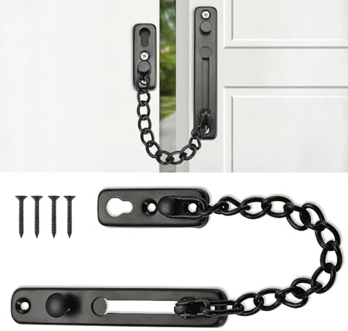 Wjelet Chaîne de porte antivol en acier inoxydable avec 4 vis pour porte d'entrée d'hôtel, maison, appartement, chambre à coucher (noir)