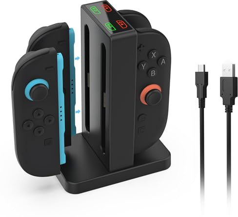 Charging Dock for Switch 2 Joycons Controller, Detachable Dock Station with 4 Charging Slots, Magnetic Connection, LED Indicator, Sound Alert, Portable Charging Accessories
