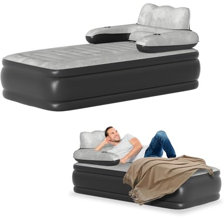 Suusolny Materasso ad Aria Singolo Con Pompa in Materiale Fiocco Air Mattress Con Schienale Portatile Materasso ad Aria Ideale per Letto degli Ospiti e Campeggio - 190x100x42 cm