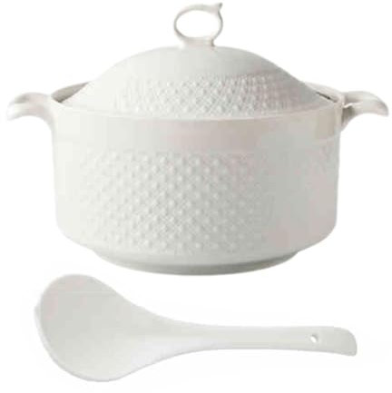 Peakjune Zuppiera in Ceramica con Coperchio e Manici,Zuppiera con Coperchio in Ceramica,Zuppiere con Maniglie Cucchiaio in Ceramica,zuppiera con 2 Maniglie e Coperchio,Porcellana Bianca.