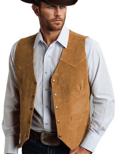 Rrongwn Gilet en daim pour homme, style vintage, sans manches, coupe ajustée, pour mariage, carnaval, costume, or, M