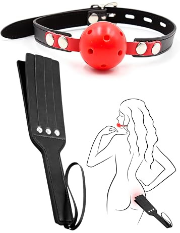 Breathable Mouth Ball Plug with Adjustable Strap, Short Faux Leather Paddle for Adults