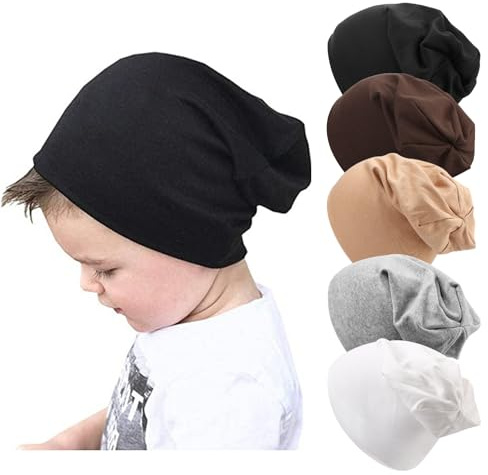 DRESHOW 5 Paket Unisex Bebismössor för Barn Bomullsmössor Mjuka Söta Stickade Mössor Baby Beadler Mössa för 6-60 Månader