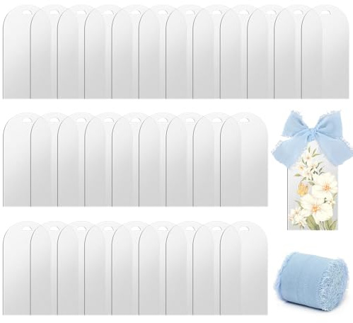 30 Placas acrílicas para nombres de boda transparentes + un rollo de cinta Azul,tarjetas de acrílico para lugares,Placa acrílica arqueada con el nombre de la boda,para promoción (Esmerilado+Azul)