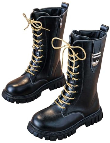 Botas para niños y niñas, botas de goma forradas, botas clásicas de invierno con cordones con cremalleras laterales de felpa cálidas botas altas botas de otoño, 10, 27.5 EU