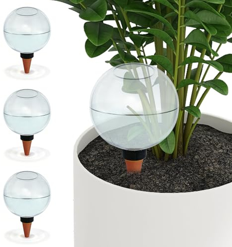 GOMETY 4 palline di irrigazione per piante, 500 ml, trasparenti, auto-irrigazione, irrigazione automatica delle piante, distributore d'acqua, palline d'acqua con punte in terracotta, per balcone e