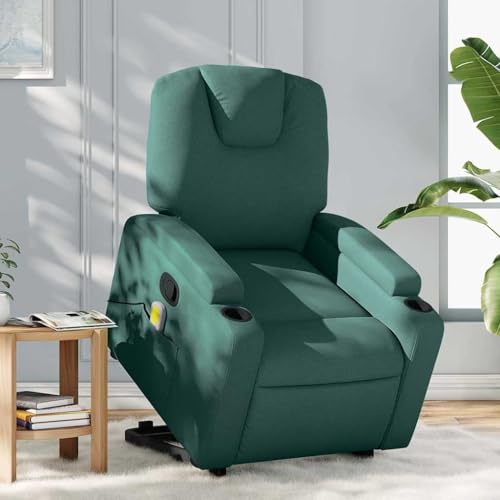 Owoxanthellate Fauteuil de massage, vert foncé, avec aide au lever électrique, 74 x 88 x 97 cm, massage vibrant et fonction de couchage manuelle, housse en tissu, robuste et confortable pour salon et
