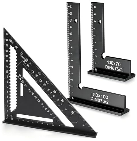 Låsvinkel med stopp-set, 2 stycken 90° anslagvinkel snickarvinkel med mätskala (cm) storlek 150 x 100 mm och 100 x 70 mm och 180 mm snickarvinkel, multifunktionell vinkelmätare för exakt