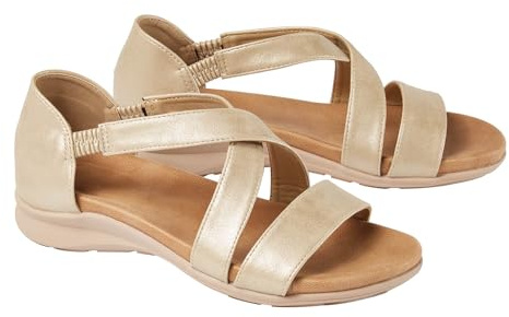 Coopers of Stortford - Women's Cross Over Sandals with Stretch Straps - Flexible Sole and Comfort Footbed - Faux Leather Summer Shoes