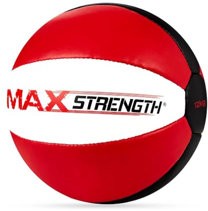 Maxstrength ® - Médecine-ball ultrarésistant en cuir Maya (8 kg/10 kg/12 kg/15 kg), rouge/noir, 12 kg