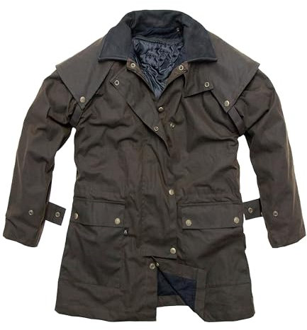 Outdoor Wachsjacke gefüttert mit herausnehmbaren Innenfutter Regenjacke Regenmantel lang atmungsaktiv schwarz und braun Reiten Wandern Jagd Motorrad große Größen für Herren und Damen