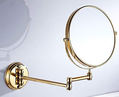 Hendalino Wandmontage Kosmetikspiegel mit 1X/3X fache Vergrößerung Doppelseitig klappbar Wandspiegel Rasierspiegel 360°Schwenkbar Messing Rund Schminkspiegel für Bad Zuhause Spa und Hotel 20cm (Gold)