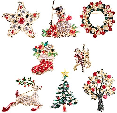 8 Pezzi di Spilla di Natale Gioielli Seno Pin Pupazzo di Neve Albero di Natale Calza di Natale Alce Santa Spilla Spille Gioielli Regalo di Natale per le Donne