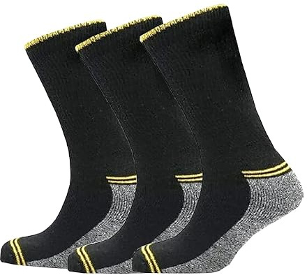 ITRAT Men’s Diabetic Work Socks Heavy Duty with Reinforced Heels & Toes Rich Cotton industrial socks Moisture Wicking Breathable Boot Socks Superior Cushion & Eco Friendly Size 6-11 (Black 3 Paris)