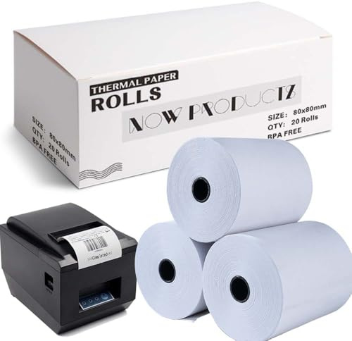 (20 Rolls) 80 x 70 mm Till Rolls BPA Free Thermal Receipt Paper Rolls for PDQ Credit Card Machines, POS, Cash Register Great for Small Business Premium Quality White
