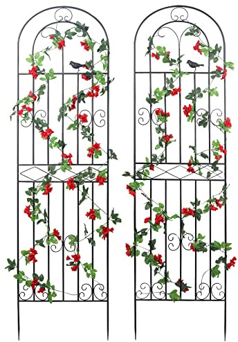 Macteyia 2 Pack 86.7 H x 19.7 W Metal Garden Trellis with Black Coating, Wire Lattice Grid Panel for Climbing Plants Outdoor Roses Vine Cucumbers Vegetables Flower Support (86.7 H, 2 Pack)