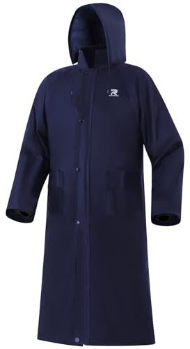 RainRider Raincoat for Men Waterproof Long Rain Jacket with Stowable Hood Lightweight Rain Gear Poncho for Unisex, Navy, XL