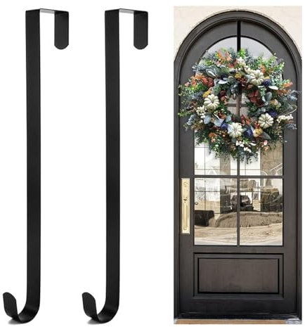 ZPLASK 2 Pcs Door Hanger for Front Door, Christmas Wreath Hook, Black Wreath Hanger for Home Office Wall Wedding Display and Hang Clothes Scarves