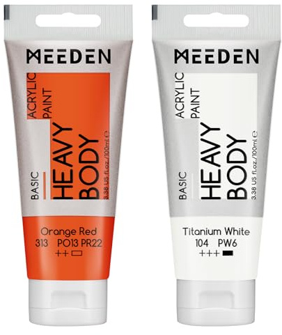 MEEDEN Acrylic Paint Orange Red: 100ml/3.38oz x 2 with Titanium White | Heavy Body Artist Acrylic Paint Set for Canvas, Wood & Craft, Non-toxic Creamy Art Paint with Titanium White for Mixing