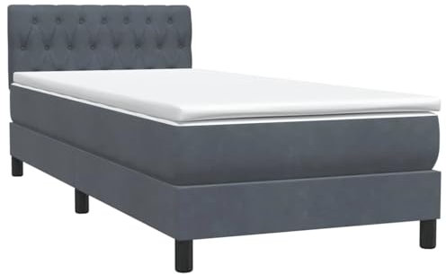 vidaXL Cama Box Spring con colchón Terciopelo Gris Oscuro 90x220 cm, boxspring Cama, Cama de Plataforma, Cama de Panel, Muebles de Dormitorio