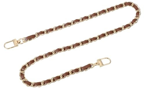 QUARKZMAN Taschenkette Geldbörsenkettenriemen, 60cm Taschenriemen Handtaschenketten Geldbörsenriemen mit Schnallen für Schultertaschen Ersatzriemen (Dunkelbrauner Riemen + Goldkette)