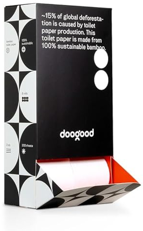 DooGood Bamboo Toilet Roll 3 ply, 100% Bamboo Toilet Paper, Box of 8 Loo Rolls, Soft & Strong, Responsibly Sourced, Sustainable, Toxin-Free, Plastic-Free, Unwrapped Rolls in 100% Recyclable Packaging