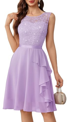 Berylove Vestido con Borde de Volantes Vestido de Cóctel Elegante para Mujer para Boda Vestido de Noche Corto, XL