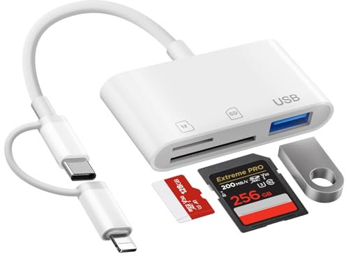 Dual Lightning & USB-C Kartenleser, 3-in-2 SD/TF Kartenadapter iPhone mit USB OTG Port, Speicherkartenleser Kamera Kartenbetrachter für iPhone 16/15/14/13/12/11/8/7/X/XS, iPad, Samsung, Android, etc