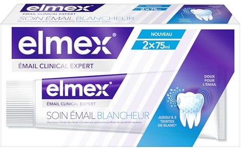 ELMEX - Clinical Expert Zahnpasta für Zahnschmelz – Pflege für weißen Zahnschmelz – Schutz des Zahnschmelzes und Vorbeugung von Karies – bis zu 3 Weißtöne – 2 x 75 ml