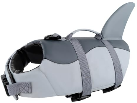 Voarge Dog Life Vest, Swimming Float Jacket Adjustable, Dog Life Jacket for Small, Medium, Large Dogs with Rescue Handle Flotation Vest (Gray shark, M)