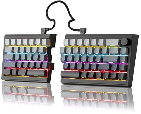 ZORNHER ST68 Ergonomic Split Keyboard,65% Wireless Gaming Keyboard with Knob,65% Black Hot-Swappable Mechanical Keyboards for Win/Mac,Linear Switches,RGB Backlit